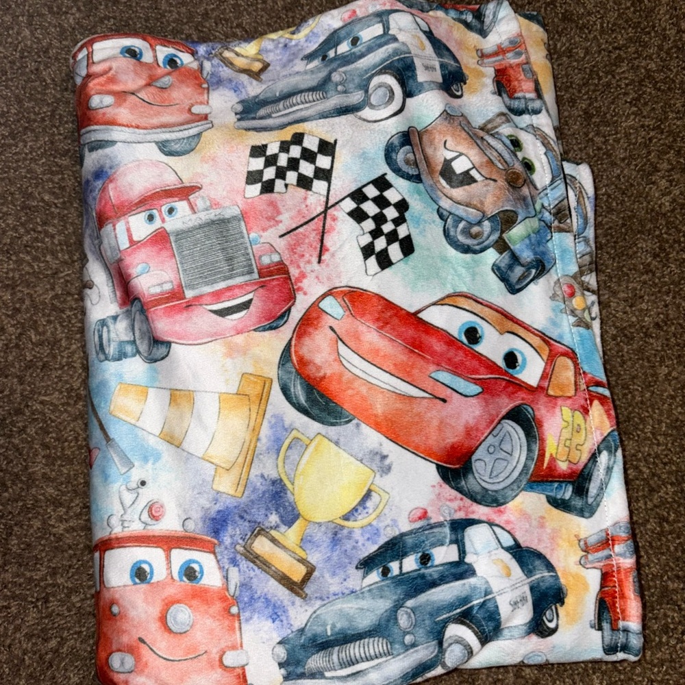Posh Peanut Red and Black Blanket with Vibrant Car Designs